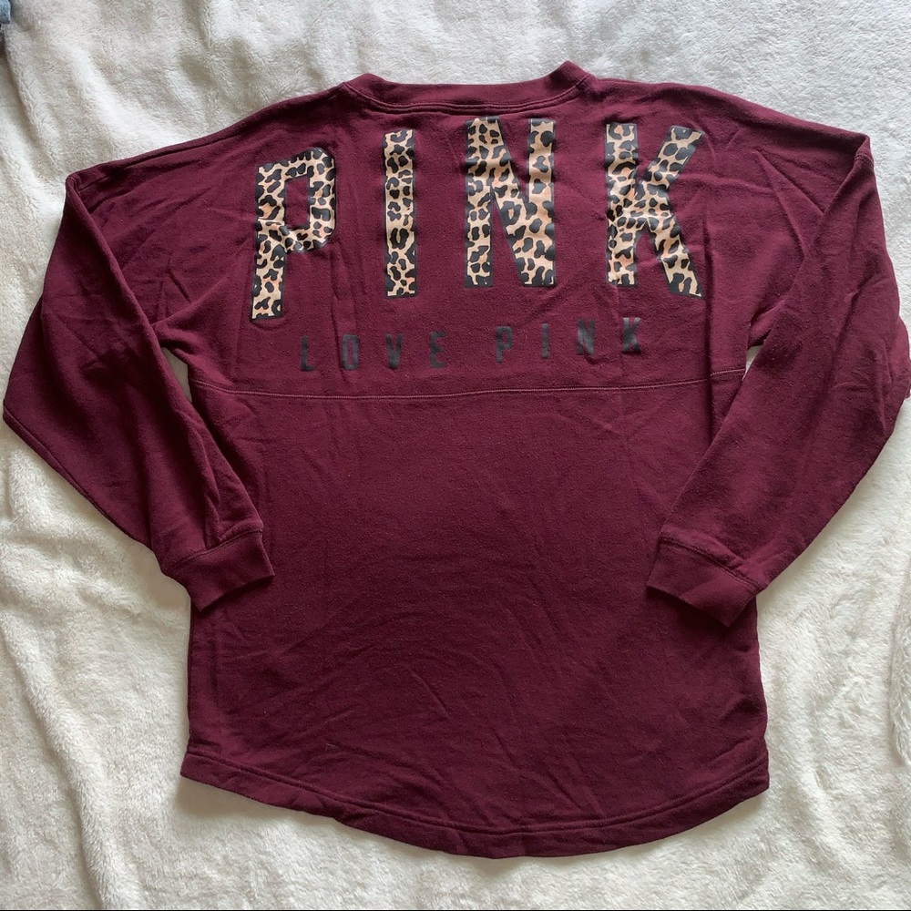 VS PINK Maroon Cheetah Crewneck Top